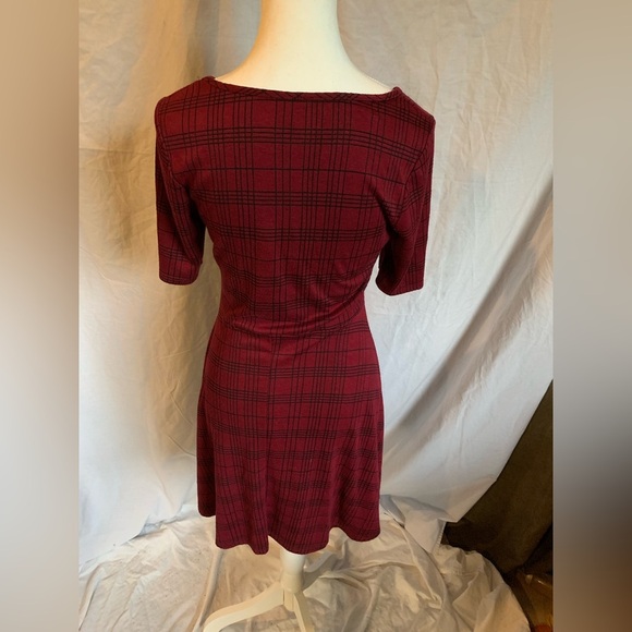 Twee Burgundy Plaid Dress Thick Warm Stretch 90s size Large Grunge Mall Rats Y2K - Picture 8 of 9